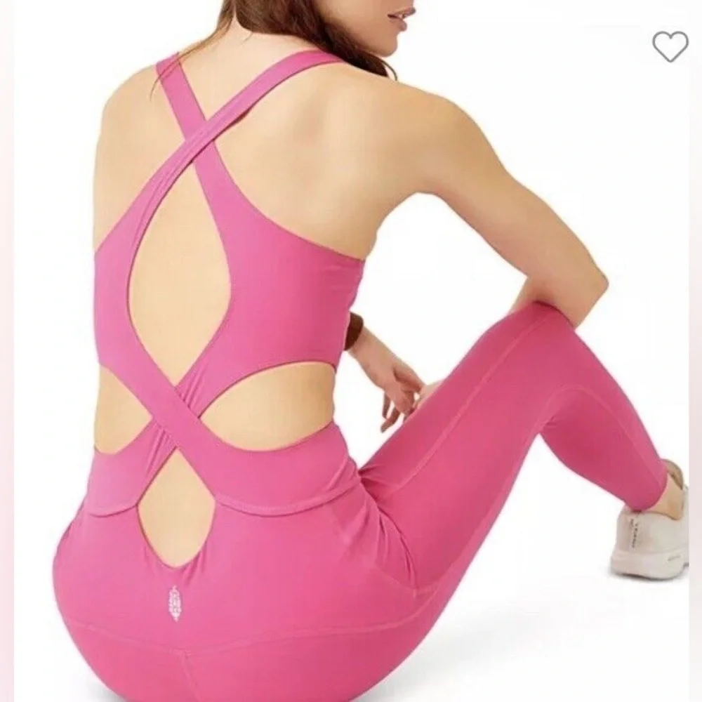 New! Free Movement x Free People Back It Up Jumpsuit Bright Pink 45452